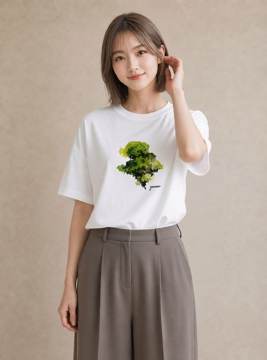 デザインTシャツ レディース 苔 植物 ボタニカル イラスト 北欧風 春コーデ 姉妹 白T YMAZO
