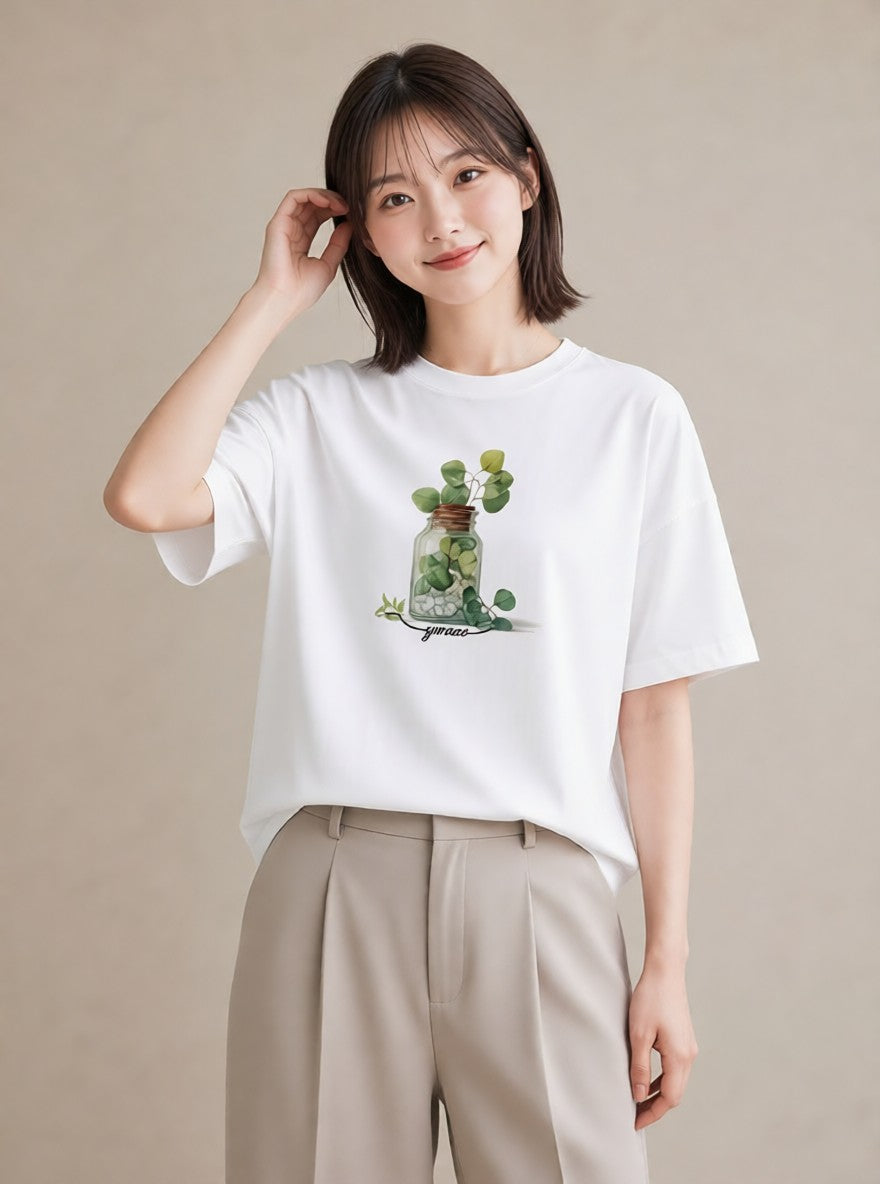 プリントTシャツ レディース ハーブ 植物 ボタニカル イラスト 可愛い 20代 カジュアルコーデ 白T YMAZO