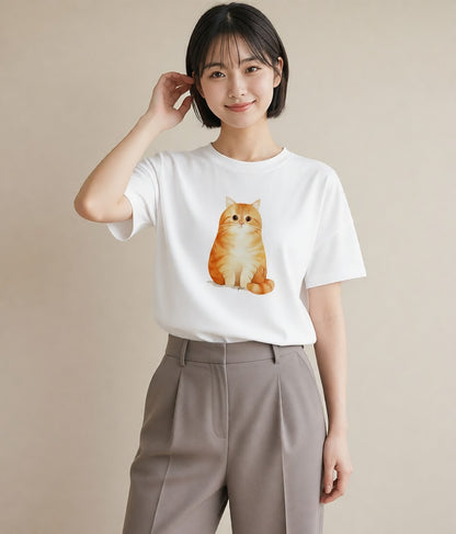 Tシャツ レディース ペルシャ 猫 ねこ イラスト お揃い 親子 白T YMAZO
