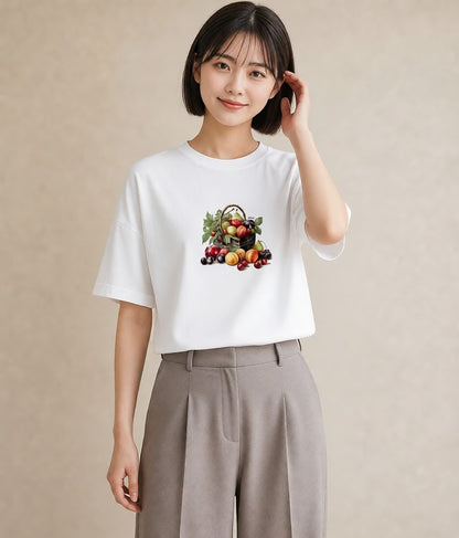 プリントTシャツ レディース 実り 植物 ボタニカル イラスト 上品 母の日 ビーチ 白T YMAZO