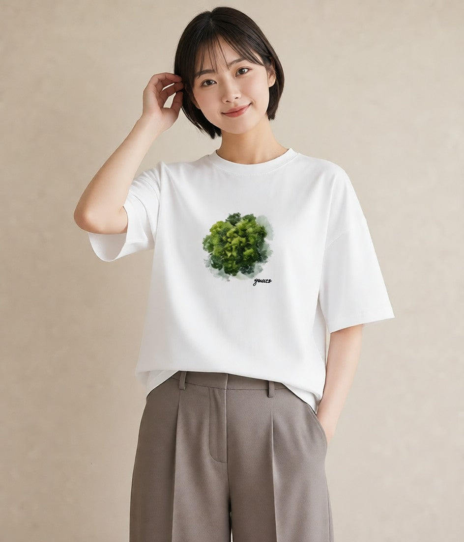 半袖Tシャツ レディース 苔 植物 ボタニカル イラスト ゆるコーデ 買い物 夏コーデ 白T YMAZO