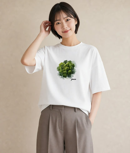 半袖Tシャツ レディース 苔 植物 ボタニカル イラスト ゆるコーデ 買い物 夏コーデ 白T YMAZO
