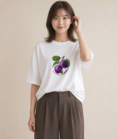デザインTシャツ レディース ぶどう 葡萄 食べ物 フード イラスト 女性 旅行用 白T YMAZO