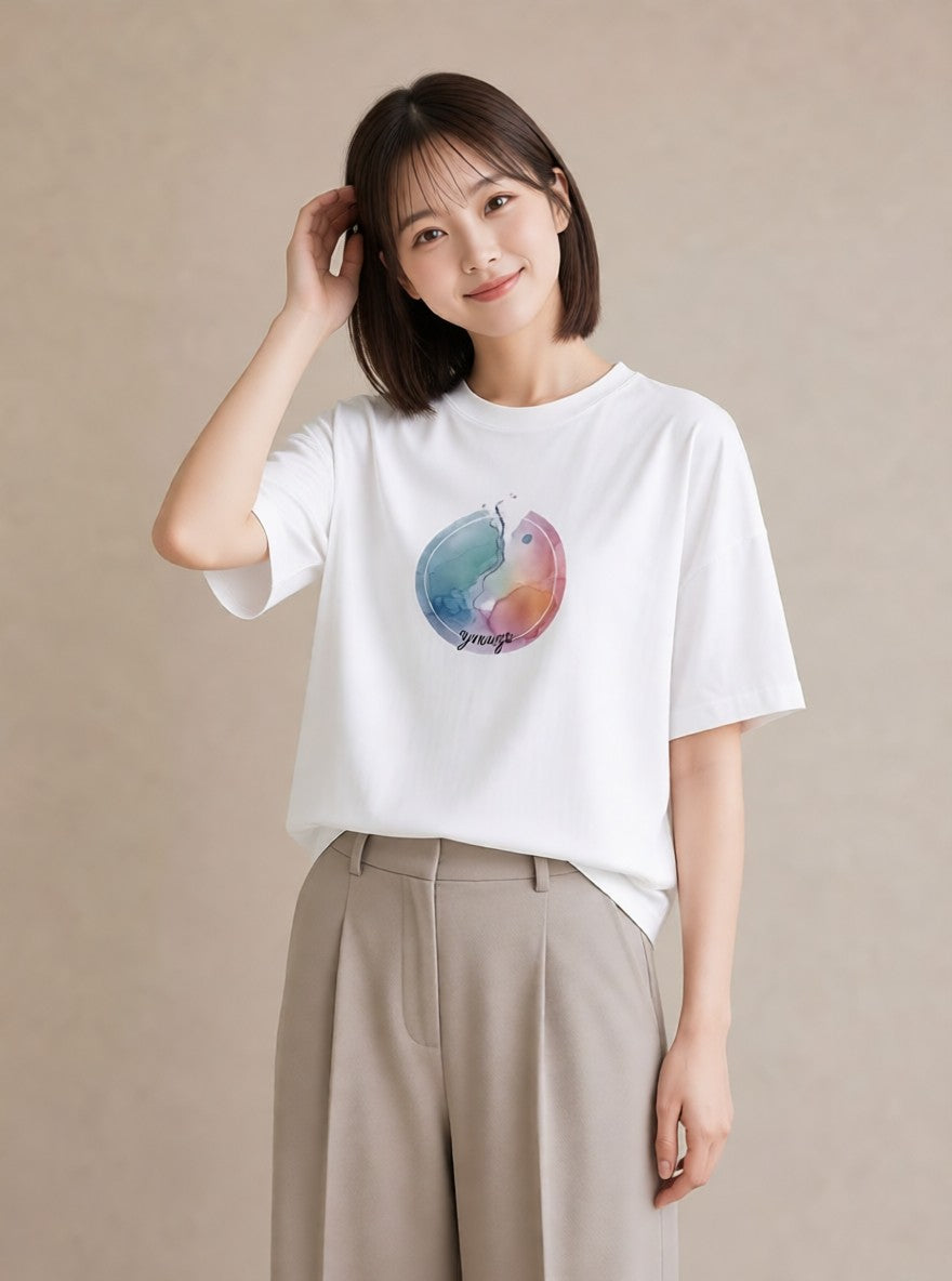 Tシャツ レディース 天秤座 星空 宇宙 イラスト アート風 公園 ママ 白T YMAZO