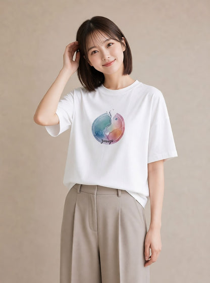 Tシャツ レディース 天秤座 星空 宇宙 イラスト アート風 公園 ママ 白T YMAZO