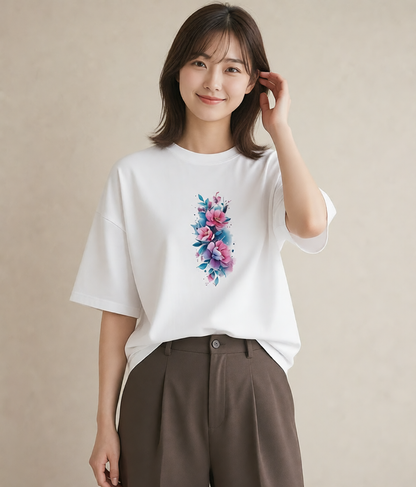 デザインTシャツ レディース あさがお 朝顔 花 花柄 イラスト カジュアル ホワイトデー 春服 白T