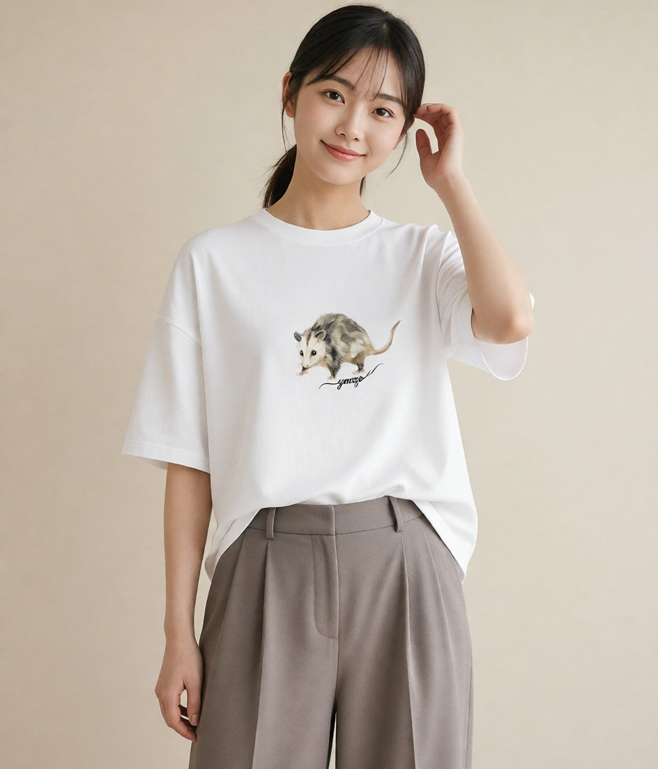 デザインTシャツ レディース デグー ペット 動物 イラスト シンプル 敬老の日 ホワイトデー 白T YMAZO