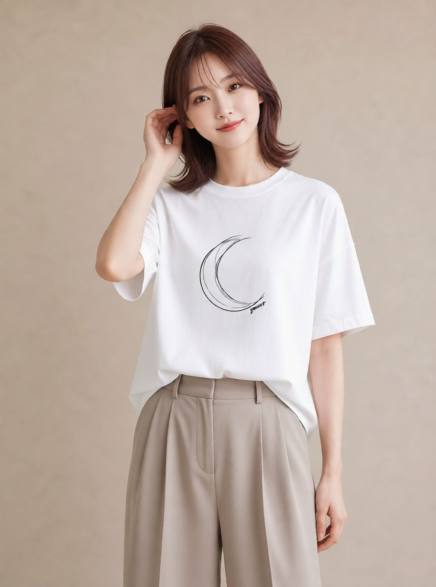 デザインTシャツ レディース 月と星 星空 ムーン イラスト ニュアンス 春コーデ 姉妹 白T YMAZO