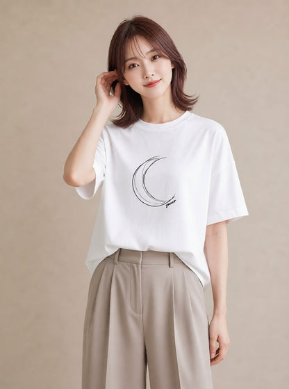 デザインTシャツ レディース 月と星 星空 ムーン イラスト ニュアンス 春コーデ 姉妹 白T YMAZO