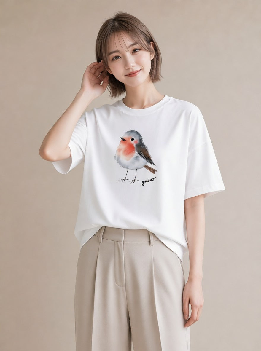 Tシャツ レディース 桜文鳥 ペット 動物 イラスト 韓国風 部屋着 女性向けギフト 白T YMAZO