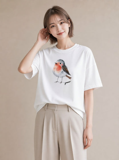 Tシャツ レディース 桜文鳥 ペット 動物 イラスト 韓国風 部屋着 女性向けギフト 白T YMAZO