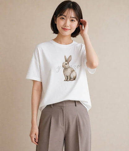 半袖Tシャツ レディース チンチラ ペット 動物 イラスト きれいめカジュアル 夏コーデ 通学 白T YMAZO