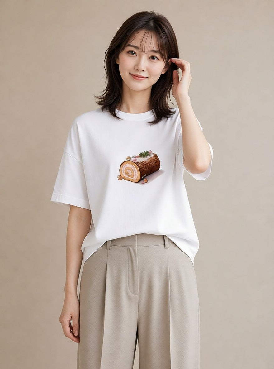 半袖Tシャツ レディース チョコ 食べ物 フード イラスト ポップ 散歩 お出かけ 白T YMAZO