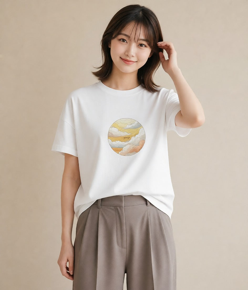 半袖Tシャツ レディース 惑星 星空 宇宙 イラスト ナチュラル 20代 カジュアルコーデ 白T YMAZO