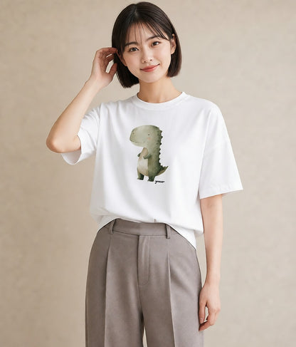 プリントTシャツ レディース カバ 動物 アニマル イラスト ママ カフェ服 白T YMAZO