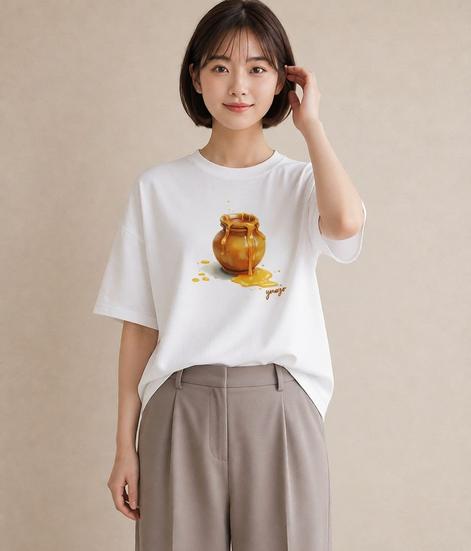 半袖Tシャツ レディース ハニー 食べ物 フード イラスト シック ビーチ デイリーウェア 白T YMAZO