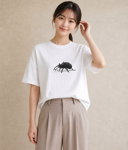 プリントTシャツ レディース クワガタ 昆虫 虫 イラスト ポップ 週末コーデ 敬老の日 白T YMAZO
