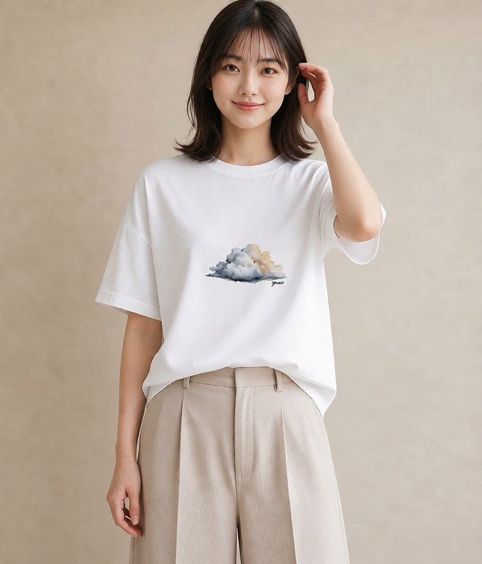グラフィックTシャツ レディース 雲 星空 宇宙 イラスト ミニマル お出かけ 普段着 白T YMAZO