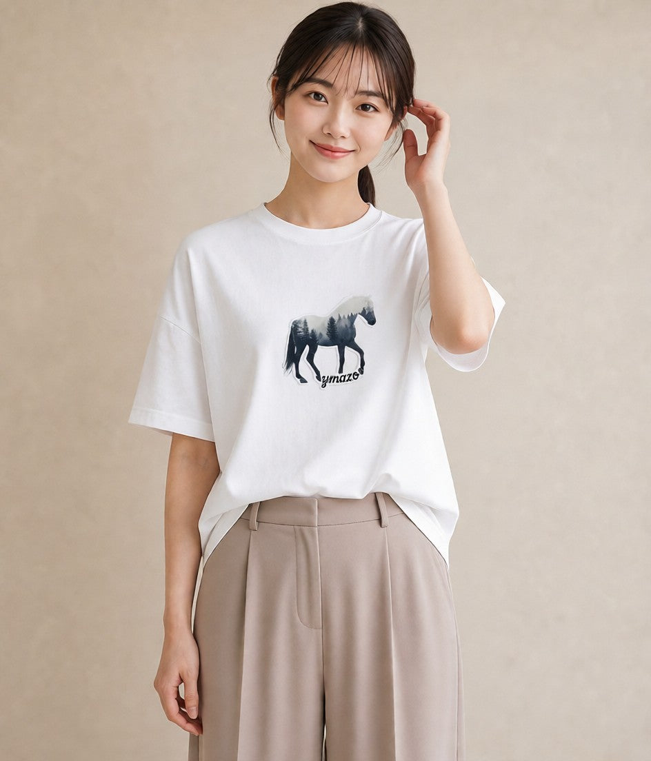 Tシャツ レディース 森 植物 ボタニカル イラスト ゆるコーデ 夏コーデ 通学 白T YMAZO