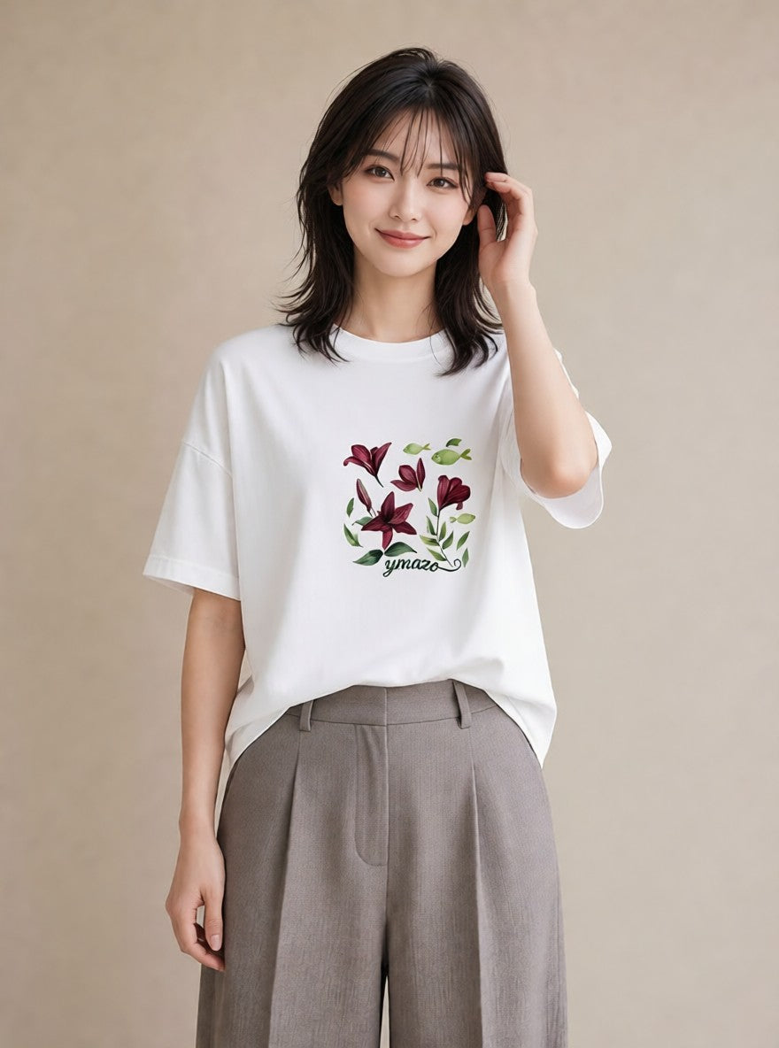 デザインTシャツ レディース 彼岸花 花 花柄 イラスト アート風 デート 帰省 白T