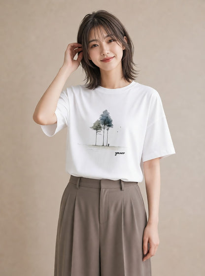 プリントTシャツ レディース 雨上がりのベンチ ベンチ ナチュラル アンティーク イラスト シンプル 友達ギフト 部屋着 白T YMAZO