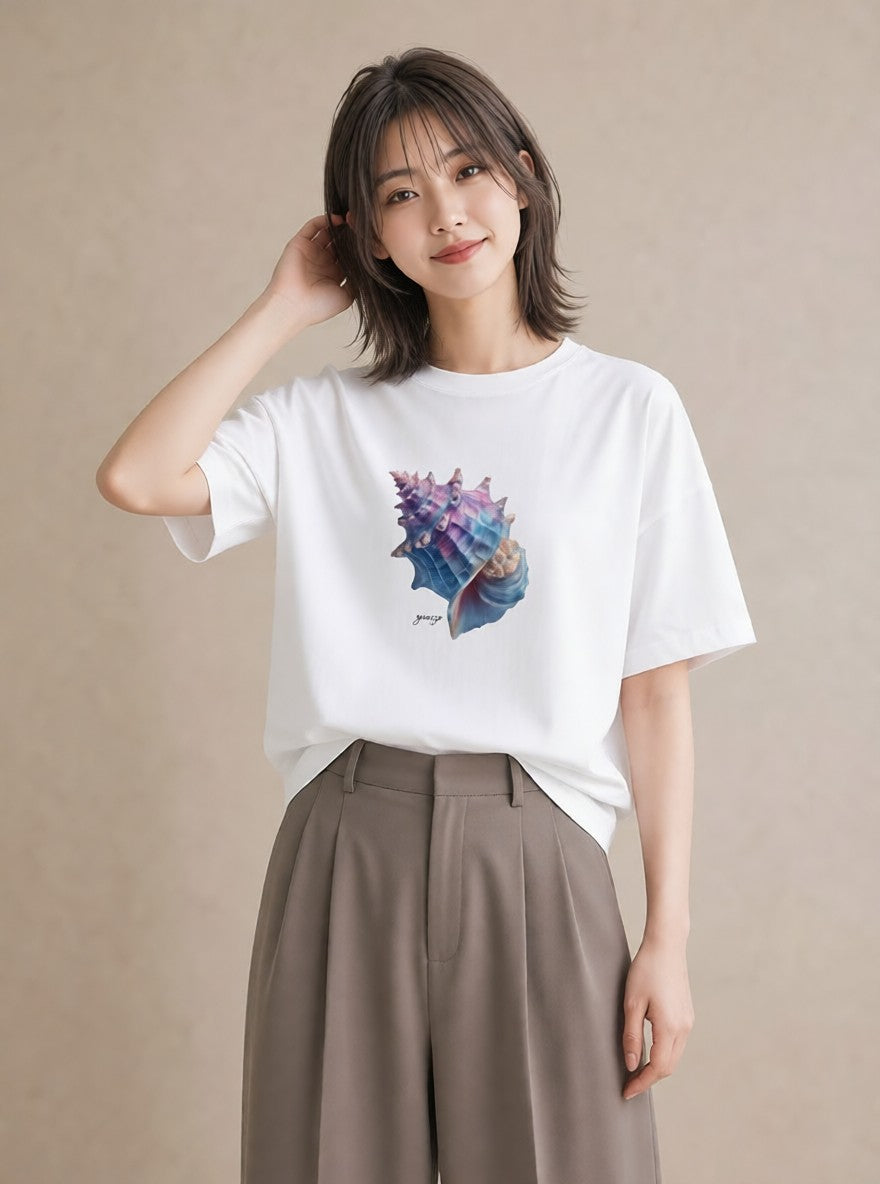 グラフィックTシャツ レディース ヤドカリ 海の生き物 海 イラスト 可愛い 綿100 デート 白T YMAZO