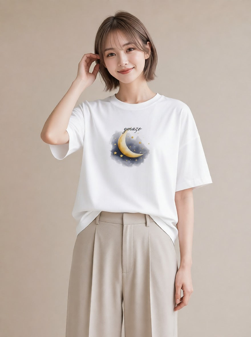 デザインTシャツ レディース 星 星空 宇宙 イラスト シンプル カジュアルコーデ 買い物 白T YMAZO