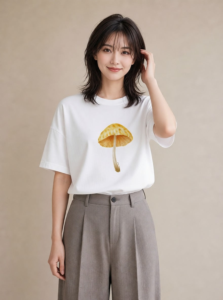 グラフィックTシャツ レディース きのこ 植物 ボタニカル イラスト ラフ ルームウェア ギフト 白T YMAZO