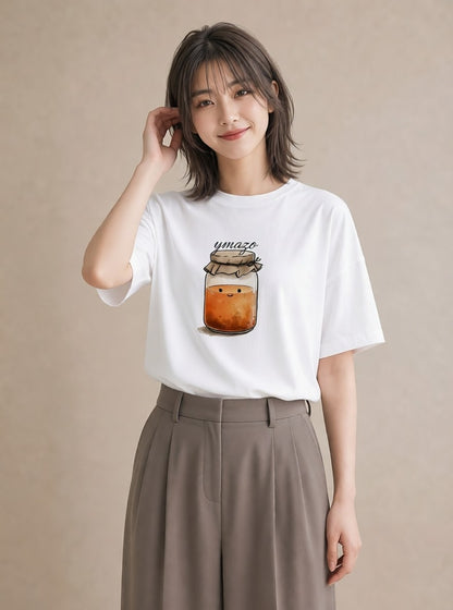 Tシャツ レディース ハニー 食べ物 フード イラスト シンプル 春服 ミセス 白T YMAZO