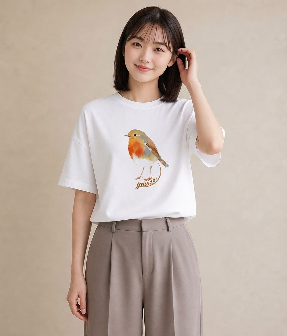 Tシャツ レディース 小鳥 ペット 動物 イラスト ナチュラル 姉妹 送別ギフト 白T YMAZO