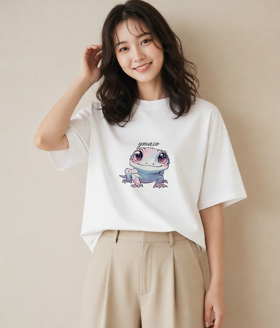 Tシャツ レディース ヤモリ ペット 動物 イラスト 北欧風 旅行用 海 白T YMAZO