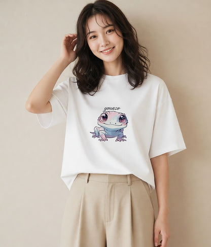 Tシャツ レディース ヤモリ ペット 動物 イラスト 北欧風 旅行用 海 白T YMAZO