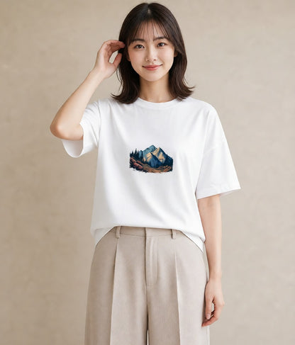 プリントTシャツ レディース 山 星空 宇宙 イラスト 在宅 公園 白T YMAZO