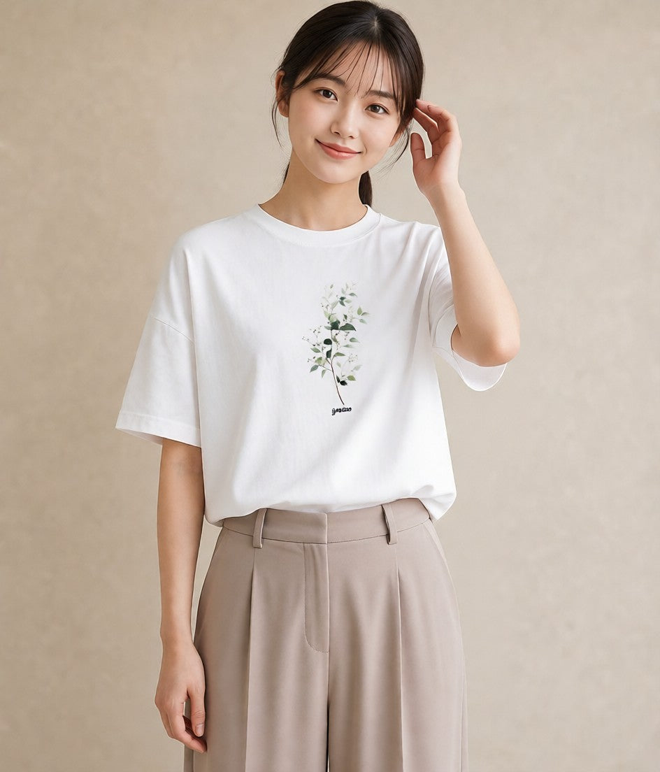 グラフィックTシャツ レディース 夕暮れ バルコニー 夕焼け ナチュラル アンティーク イラスト レトロ ラフ レイヤード 白T YMAZO
