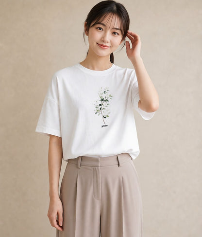 グラフィックTシャツ レディース 夕暮れ バルコニー 夕焼け ナチュラル アンティーク イラスト レトロ ラフ レイヤード 白T YMAZO