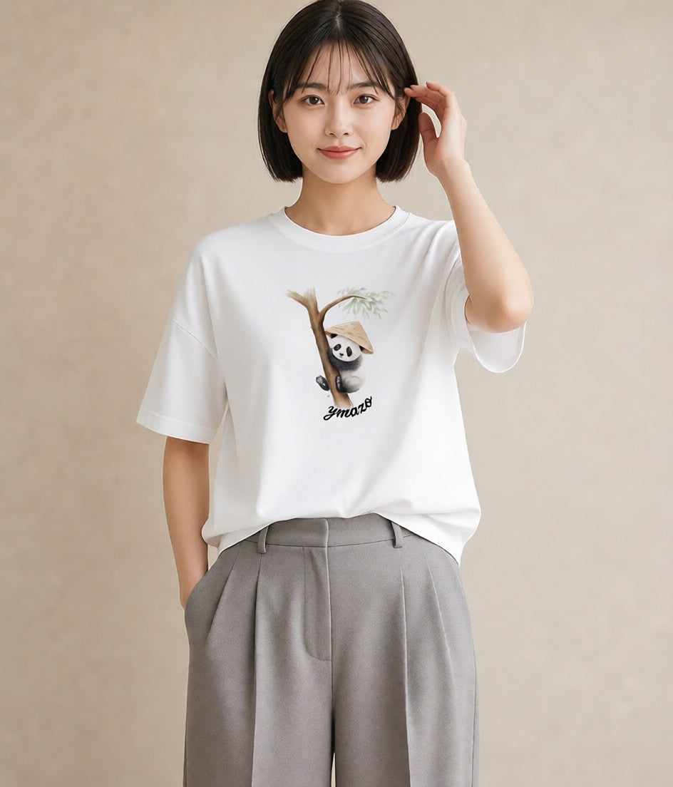 半袖Tシャツ レディース レッサーパンダ 動物 アニマル イラスト 海 カフェ巡り 白T YMAZO
