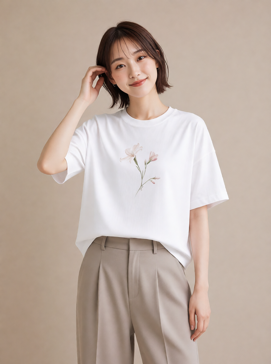 グラフィックTシャツ レディース カスミソウ かすみ草 花 花柄 イラスト アート風 20代 カジュアルコーデ 白T YMAZO