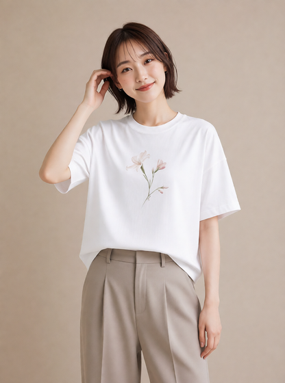 グラフィックTシャツ レディース カスミソウ かすみ草 花 花柄 イラスト アート風 20代 カジュアルコーデ 白T YMAZO