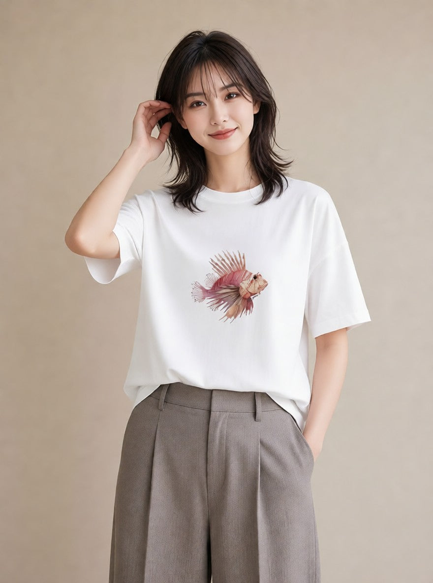 プリントTシャツ レディース カクレクマノミ 海の生き物 海 イラスト ガーリー 社会人 女性 白T YMAZO