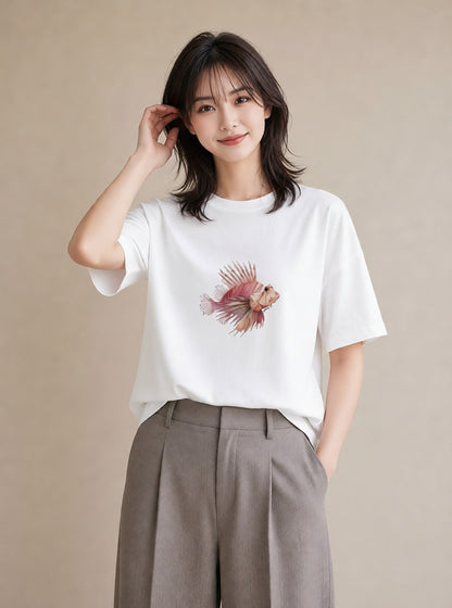 プリントTシャツ レディース カクレクマノミ 海の生き物 海 イラスト ガーリー 社会人 女性 白T YMAZO