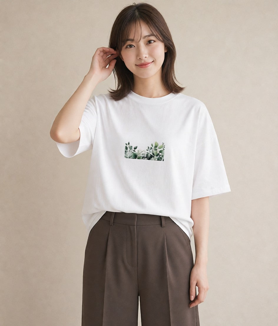 プリントTシャツ レディース ボタニカル 植物 イラスト きれいめ 親子 20代 白T YMAZO