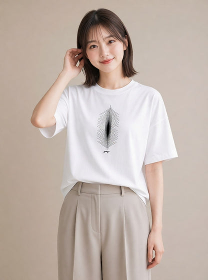 プリントTシャツ レディース 幾何学 ミニマル ジオメトリック イラスト モード レイヤード 友達ギフト 白T YMAZO