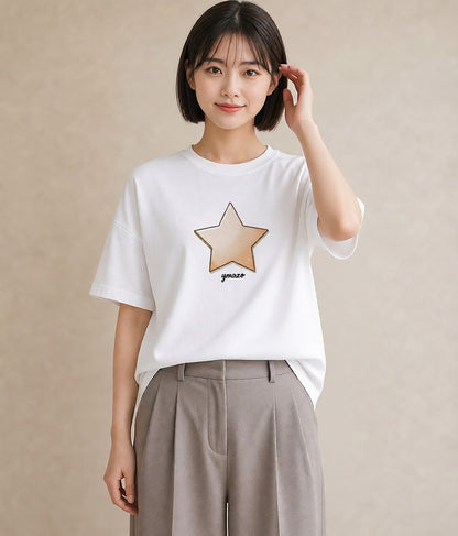 プリントTシャツ レディース 星 星空 宇宙 イラスト こなれ感 ルームウェア ギフト 白T YMAZO