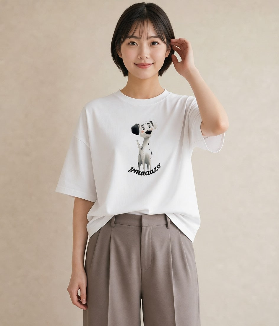 デザインTシャツ レディース 子犬 犬 いぬ イラスト 北欧風 レイヤード 友達ギフト 白T YMAZO