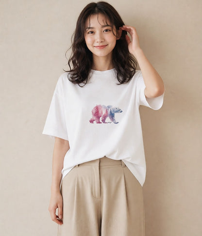 プリントTシャツ レディース オーロラ 星空 宇宙 イラスト 普段使い 散歩 お出かけ 白T YMAZO