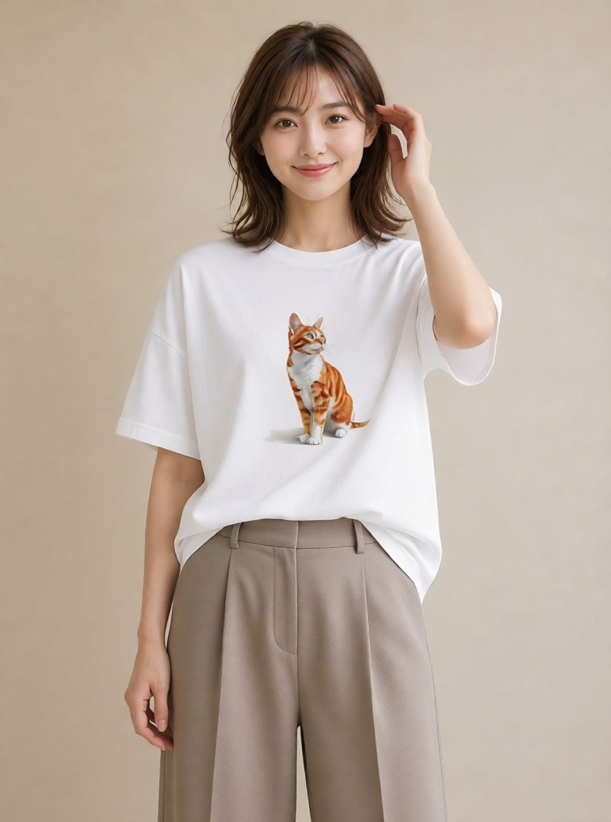 プリントTシャツ レディース 愛猫 猫 ねこ イラスト 手描き風 社会人 女性 白T YMAZO
