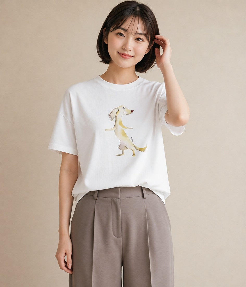 半袖Tシャツ レディース わんこ 犬 いぬ イラスト カジュアル ビーチ デイリーウェア 白T YMAZO