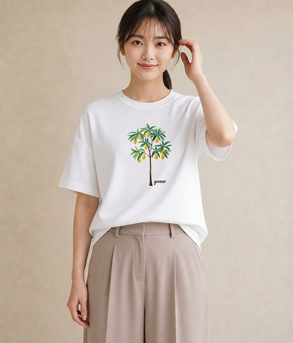 半袖Tシャツ レディース バナナ 食べ物 フード イラスト フェミニン 旅行用 海 白T YMAZO