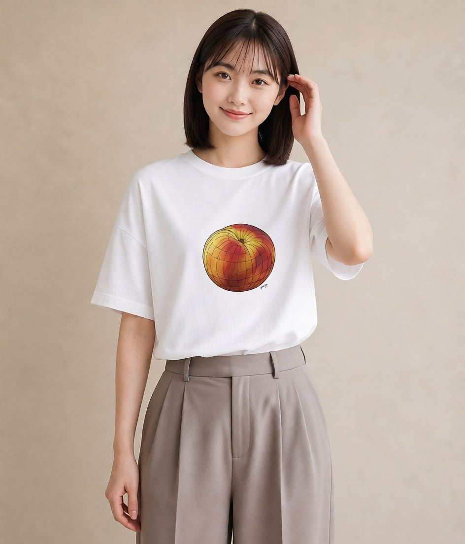 デザインTシャツ レディース もも 食べ物 フード イラスト ニュアンス 通勤 在宅 白T YMAZO