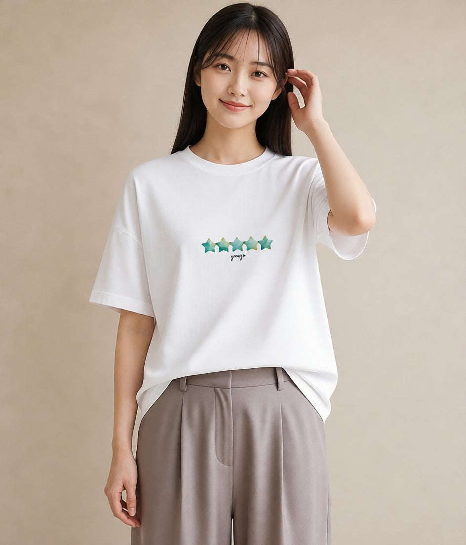 半袖Tシャツ レディース 流れ星 星空 宇宙 イラスト シック お出かけ 普段着 白T YMAZO